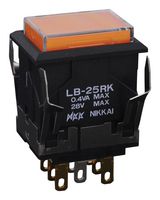 NKK SWITCHES LB25RKG01-5D05-JD Pushbutton Switch, LB Series, DPDT, On-(On), Rectangular, Transparent