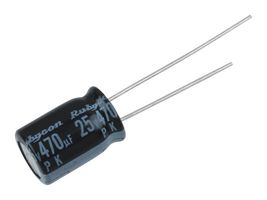 RUBYCON 25PK470MEFC8X11.5 Electrolytic Capacitor, Miniature, 470 µF, 25 V, ± 20%, Radial Leaded, 2000 hours @ 85°C, Polar