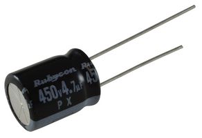 RUBYCON 450PX4.7MEFC10X12.5 Electrolytic Capacitor, Miniature, 4.7 µF, 450 V, ± 20%, PC Pin, 2000 hours @ 105°C, Polar