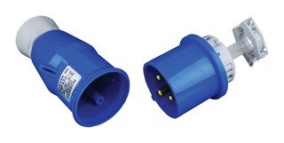 HUBBELL WIRING DEVICES C332P6S Power Entry Connector, 32 A, 250 V, Cable Mount, Plug, 2P+E / 2P3W, Blue
