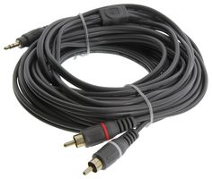 STELLAR LABS 24-12039 Audio / Video Cable Assembly, 3.5mm Stereo Phone Plug, RCA/Phono Plugs (2), 25 ft, 7.62 m