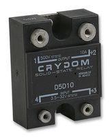 SENSATA/CRYDOM D5D10 Solid State Relay, SPST-NO, 10 A, 500 VDC, Panel Mount, Screw