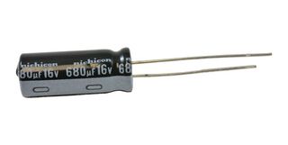 NICHICON UHE1C681MPD1TD Electrolytic Capacitor, Miniature, 680 µF, 16 V, ± 20%, PC Pin, 1000 hours @ 85°C, Polar