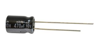 NICHICON UHE1A471MPD1TD Electrolytic Capacitor, Miniature, 470 µF, 10 V, ± 20%, PC Pin, 6000 hours @ 105°C, Polar
