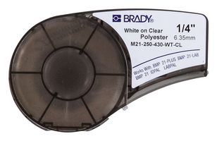 BRADY M21-250-430-WT-CL Label Printer Tape, Adhesive, White on Clear, 6.4 m x 6.4 mm