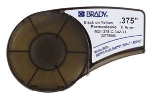BRADY M21-375-C-342-YL Wire Marker, PermaSleeve®, Heat Shrinkable Sleeve, PO (Polyolefin), Yellow, Black, 10.7mm x 2.13m