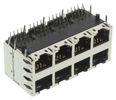 STEWART CONNECTOR SS-73100-073 Modular Connector, Modular Jack, 2 x 4 (Stacked), 8P8C, Cat5e, Through Hole Mount