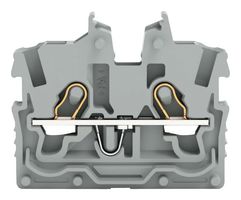 WAGO 2050-0321 DIN Rail Mount Terminal Block, Miniature, 2 Positions, 24 AWG, 16 AWG, 1 mm², Clamp, 13.5 A