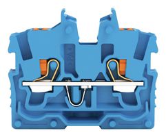 WAGO 2250-0304 DIN Rail Mount Terminal Block, Miniature, 2 Positions, 24 AWG, 16 AWG, 1 mm², Clamp, 13.5 A