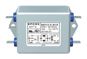TDK B84112G0000B116 Power Line Filter, General Purpose, 250 VAC, 16 A, Single Phase, 1 Stage, Chassis Mount