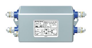 TDK B84112G0000G136 Power Line Filter, General Purpose, 250 VAC, 36 A, Single Phase, 1 Stage, Chassis Mount