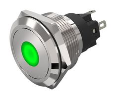 EAO 82-6151.0235 LED Panel Mount Indicator, Dot, Green, 110 VAC, 22 mm, 2 mA, IP65, IP67