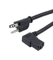 L-COM N515P-C13R-15-10F Mains Power Cord, NEMA 5-15P to 90° IEC 60320 C13, 3.05 m, 15 A, 125 V, Black
