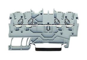 WAGO 2000-1406 DIN Rail Mount Terminal Block, 4 Positions, 24 AWG, 16 AWG, 1 mm², Push In, 13.5 A