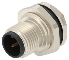 TE CONNECTIVITY T4130012021-000 Sensor Connector, M12, Male, 2 Positions, Solder Pin, Straight Panel Mount