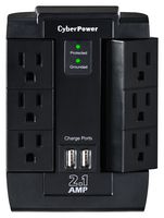 CYBER POWER SYSTEMS CSP600WSU Surge Protector, 6 Outlets, NEMA 5-15R, 15 A, 125 V, NEMA 5-15P