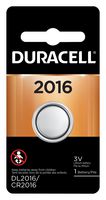 DURACELL DL2016BPK Battery, 3 V, 2016, Lithium Manganese Dioxide, 75 mAh, Pressure Contact, 1