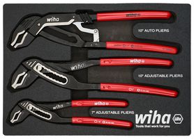 WIHA 10340 Water Pump Pliers Set, 3 Pieces of 180mm/250mm Length Adjustable, 250mm Length Auto Grip, Foam Tray