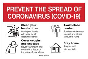 BRADY 170166 Safety Sign, Coronavirus General Safety Information, Prevent the Spread of Coronavirus (COVID-19)