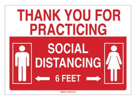BRADY 170204 Safety Sign, Coronavirus Social Distancing, Thank You For Practicing Social Distancing, Polyester