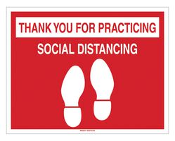 BRADY 170260 Safety Sign, Coronavirus Social Distancing, Thank You For Practicing Social Distancing, Vinyl