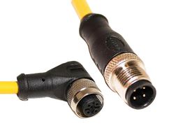 MUELLER ELECTRIC C4AD10M010 Sensor Cable, A Coded, M12 Plug, 90° M12 Receptacle, 4 Positions, 10 m, 32.8 ft
