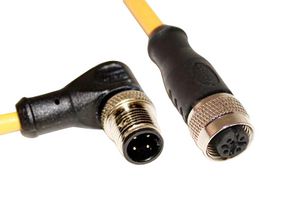 MUELLER ELECTRIC C4BC10M001 Sensor Cable, A Coded, 90° M12 Plug, M12 Receptacle, 4 Positions, 1 m, 3.3 ft