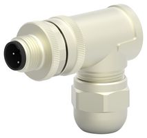 TE CONNECTIVITY T4113411041-000 Sensor Connector, M12, Male, 4 Positions, Screw Pin, Right Angle Cable Mount