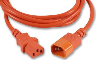 PRO ELEC PE01120 Mains Power Cord, IEC 60320 C14 to IEC 60320 C13, 1 m, 10 A, 250 VAC, Orange