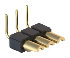 MILL-MAX 380-10-103-10-003000 Pin Header, Right Angle, Board-to-Board, 2.54 mm, 1 Rows, 3 Contacts, Through Hole, 380 Series