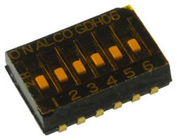 ALCOSWITCH - TE CONNECTIVITY GDH06SATR04 DIP / SIP Switch, Recessed Rocker, 6 Circuits, Rocker, Surface Mount, SPST, 24 V, 25 mA
