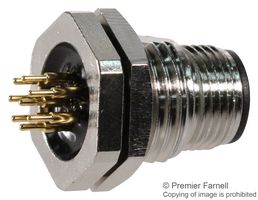 NORCOMP 860-008-113R004 Sensor Connector, VULCON Series, M12, Male, 8 Positions, PCB Pin, Straight Panel Mount