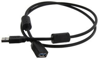 L-COM U3A00086-1M USB Cable, w/ Ferrite, Type A Plug to Type A Receptacle, 1 m, 3.3 ft, USB 3.0, Black