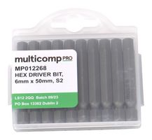 MULTICOMP PRO MP012268 Hex Bit, 10 Pieces of Hex Driver Bits, H6, 50mm, S2