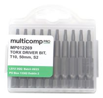 MULTICOMP PRO MP012269 Torx Bit, 10 Pieces of Torx Driver Bits, T10, 50mm, S2