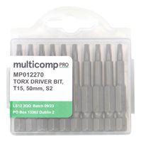 MULTICOMP PRO MP012270 Torx Bit, 10 Pieces of Torx Driver Bits, T15, 50mm, S2