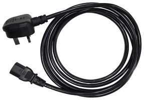 MULTICOMP PRO MC-178-DC Mains Power Cord, UK-2P+E Plug to IEC 320 C13, 2.5 m, 10 A, 250 V, Black