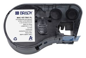 BRADY M4C-187-7641-YL Wire Marker, Heat Shrinkable Sleeve, Blank (No Legend), PO (Polyolefin), Yellow, 4.75mm x 1.68m