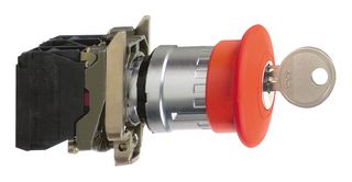 SCHNEIDER ELECTRIC XB4BS9445 Emergency Stop Switch, SPST-NO, SPST-NC, Push-Key Release, Screw Clamp, 6 A, 120 V