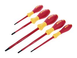 WIHA 32059 Screwdriver Set, 4.5mm, 6.5mm Slotted, #1, #2 Phillips, #2 Square, 5 Piece, SoftFinish Series