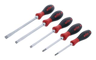 WIHA 53095 Screwdriver Set, 6.5mm, 8mm, 10mm Slotted, #1, #2 Phillips, 5 Piece, SoftFinish Series