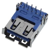 AMPHENOL COMMUNICATIONS SOLUTIONS GSB311A41EU USB Connector, USB Type A, USB 3.0, Receptacle, 9 Positions, Through Hole Mount, Right Angle