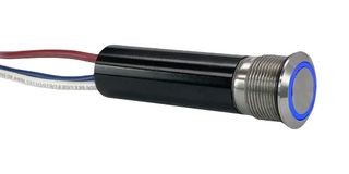 CARLING TECHNOLOGIES AVH1-1B26-RENA Vandal Resistant Switch, Ring Illuminated, AVH Series, 19 mm, SPDT, Off-On, Round Flush Flat