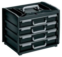 RAACO 2069937 Handy Box, 4 Assorter Trays, General Purpose Storage, 10.43" x 12.2" x 14.76", Plastic, Black