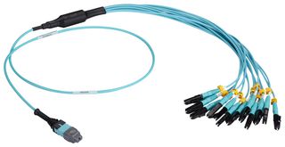 BLACK BOX FOHC20M3MPLC12AQ-2R2 Fiber Optic Cable, OM3 Multimode, 12 Fibers, MTP to 12 x LC Simplex, 2m, 3mm Dia