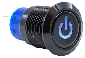 E-SWITCH ULV4F2H11541 Vandal Resistant Switch, ULV4 Series, 19 mm, DPDT-NC-DB, On-(On), Round Flat, Black, Anodized