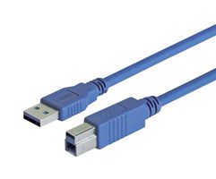 L-COM CAU3AB-03M USB Cable, Type A Plug to Type B Plug, 300 mm, 11.8 ", USB 3.0, Blue
