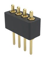 MILL-MAX 854-22-004-10-004101 Spring Loaded Connector, Pogo Pin Header, 1.27 mm, 1 Row, 4 Contacts, Through Hole Mount, Brass