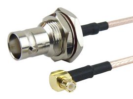 FAIRVIEW MICROWAVE FMC1738316-12 RF / Coaxial Cable Assembly, 12 ", 305 mm, RG316, MCX Right Angle Plug, BNC Bulkhead Jack, 50 ohm