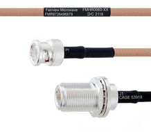 FAIRVIEW MICROWAVE FMHR0060-72 RF / Coaxial Cable Assembly, 6 ft, 1.82 m, RG400, BNC RP Plug, N Type Bulkhead Jack, 50 ohm
